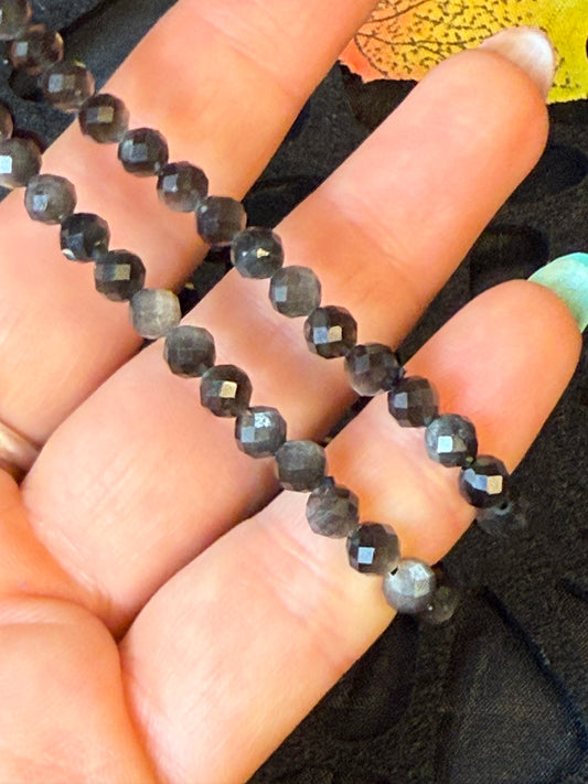 Facet Silver Obsidian Bracelet