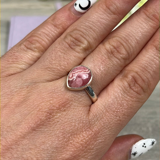 Rhodochrosite 925 Sterling Silver Ring - Size P 1/2