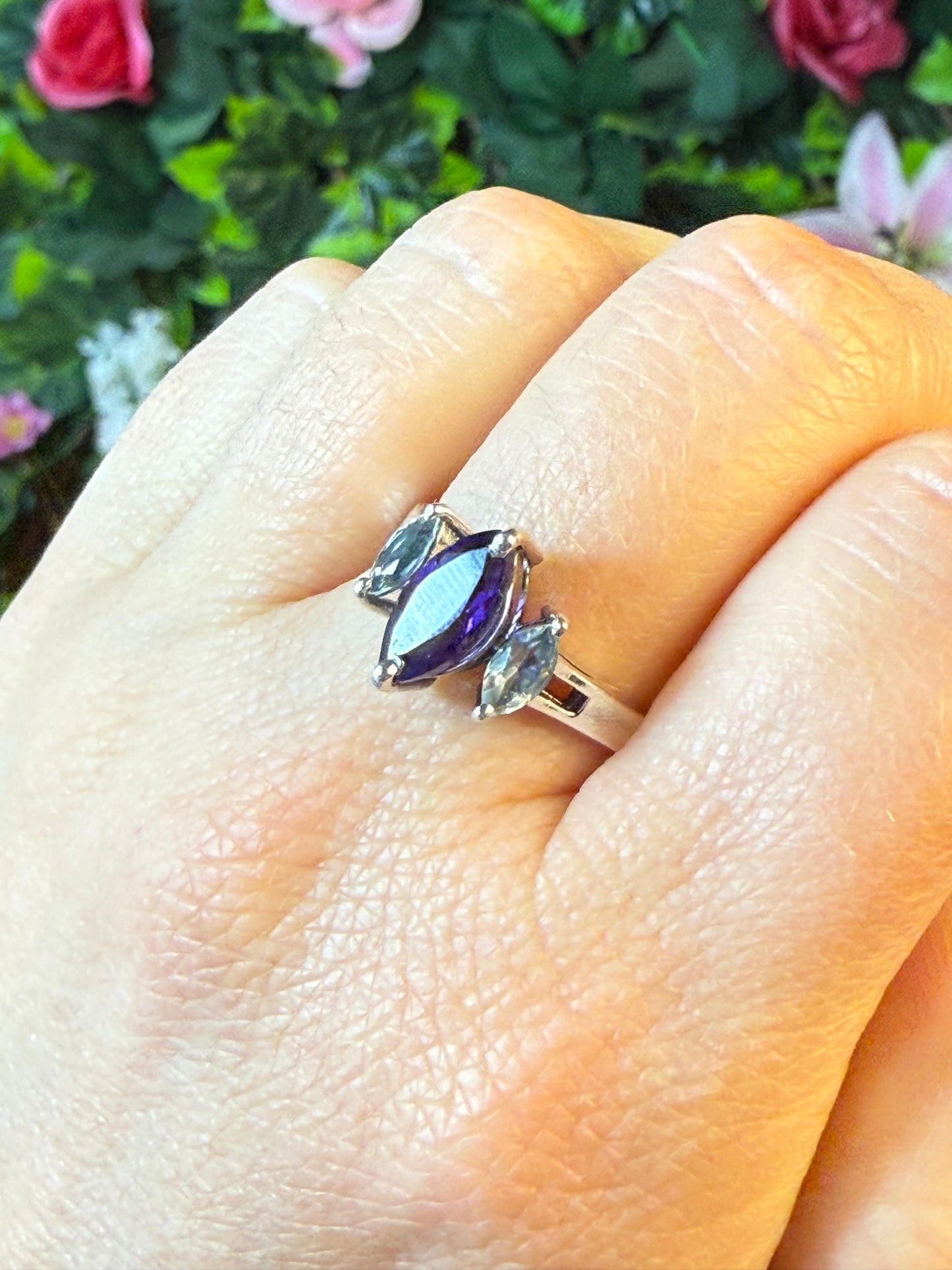 Triple Stone - Topaz / Amethyst 925 Ring - Size S