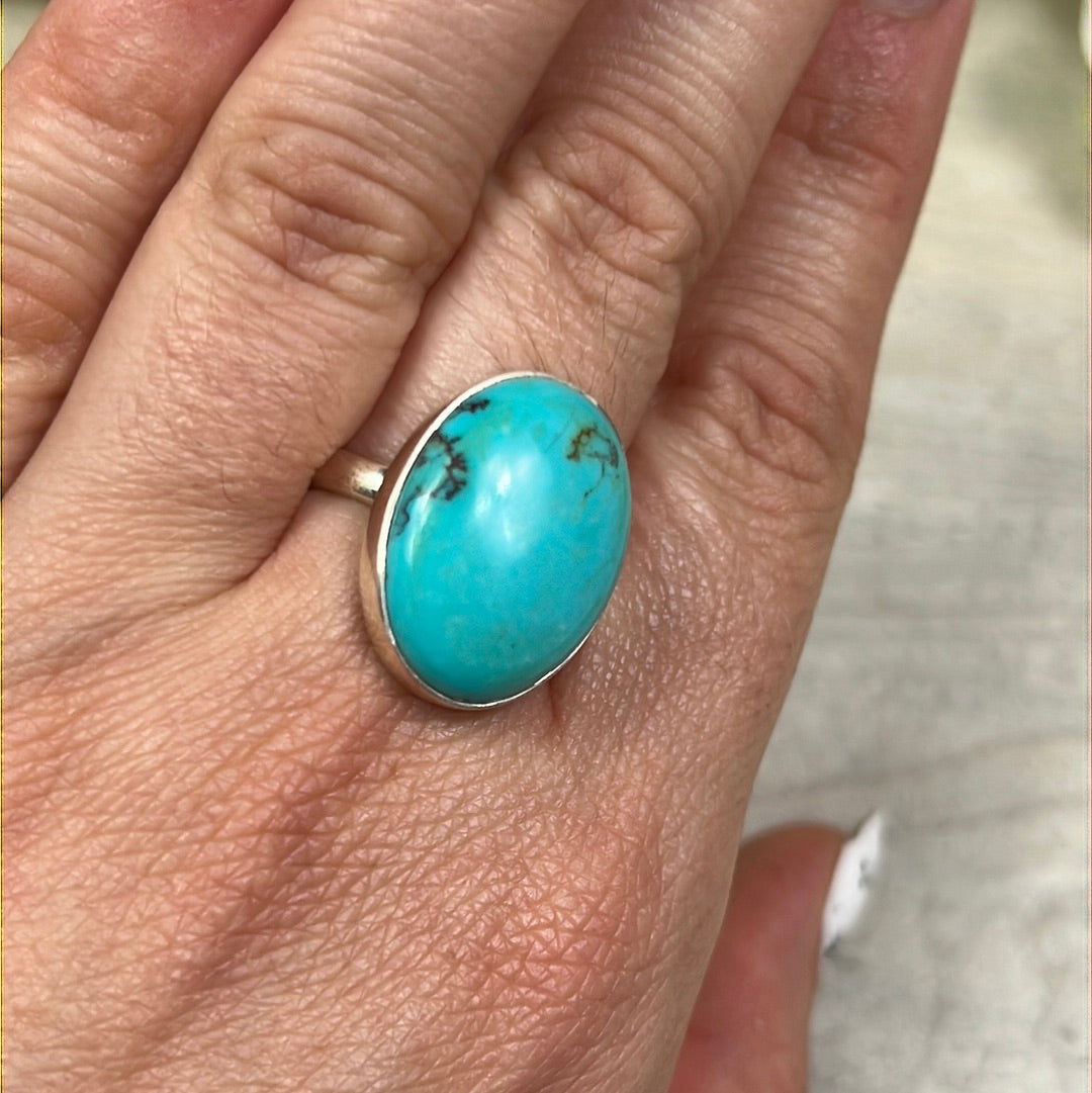 African Turquoise 925 Sterling Silver Ring - Size R 1/2