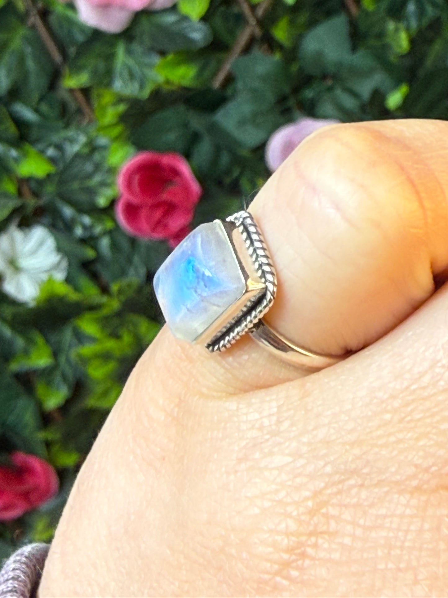 Square Moonstone 925 Silver Ring - Size I 1/2