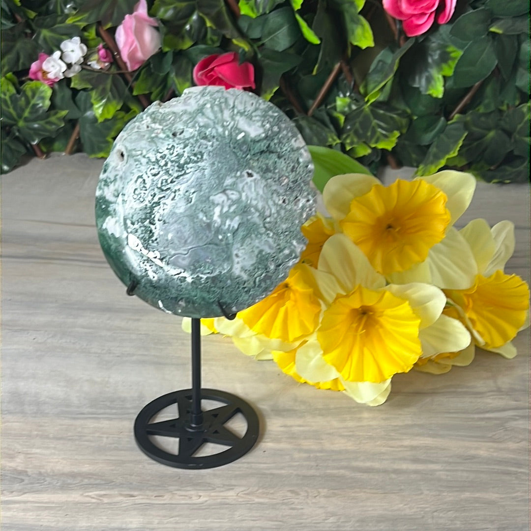 Moss Agate Druzy Disc Cookie