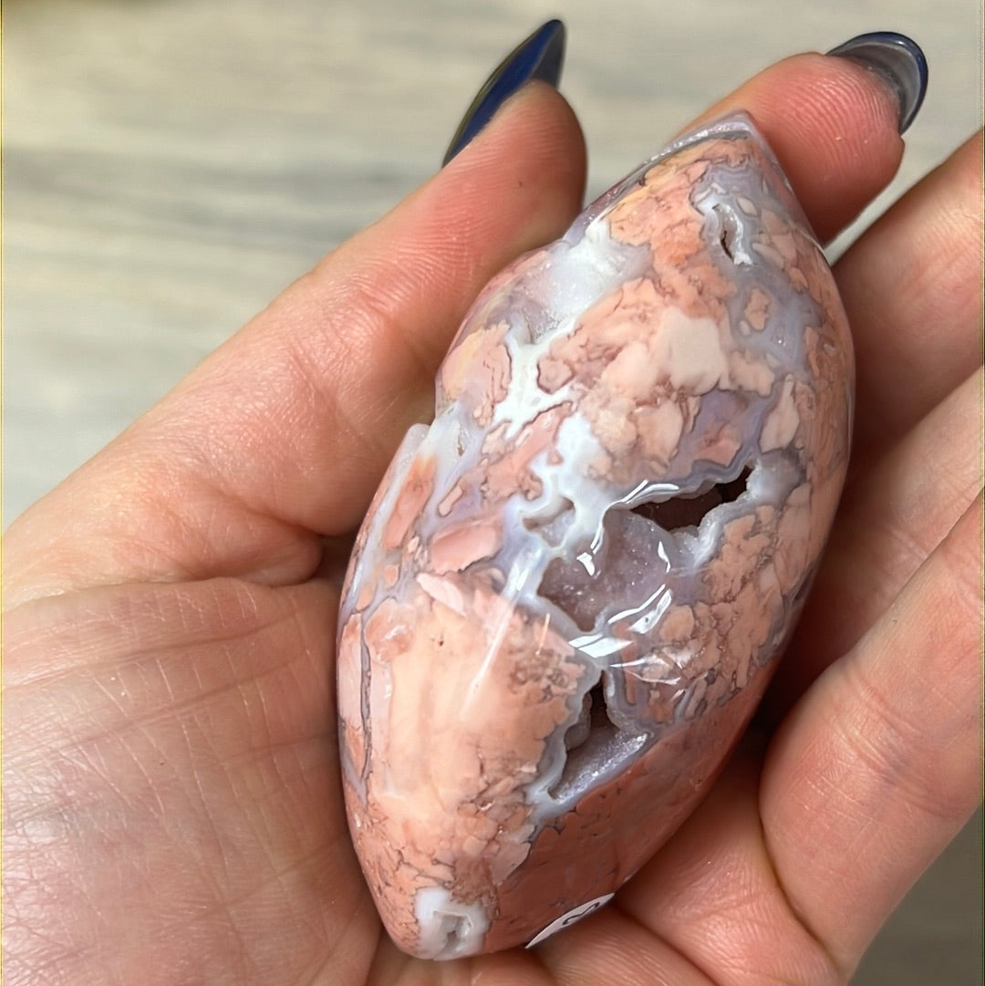 Pink Druzy Petal Agate Palm Pebble