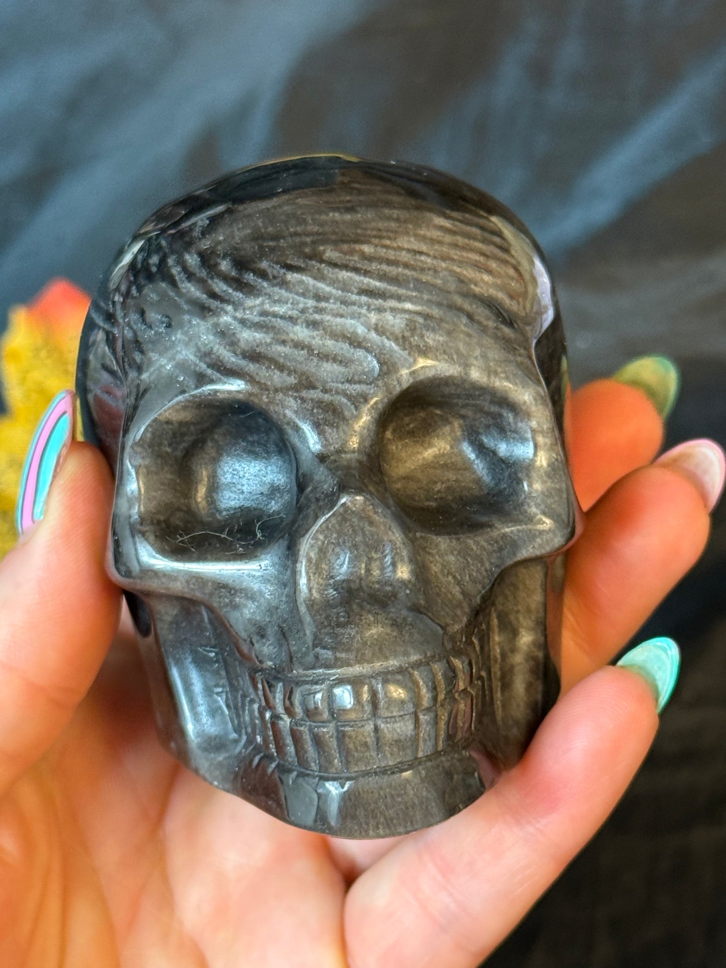 Silver Obsidian Skull