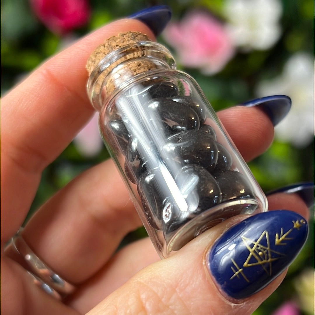 Hematite Chip Glass Jar Bottle