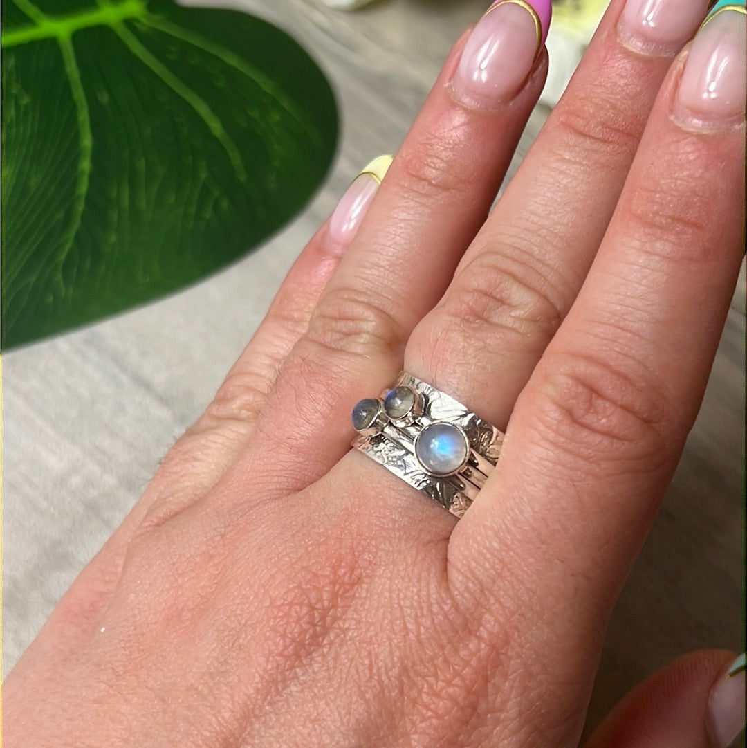 Trio Fidget Spinner Ring - Sterling Silver 925 Size U