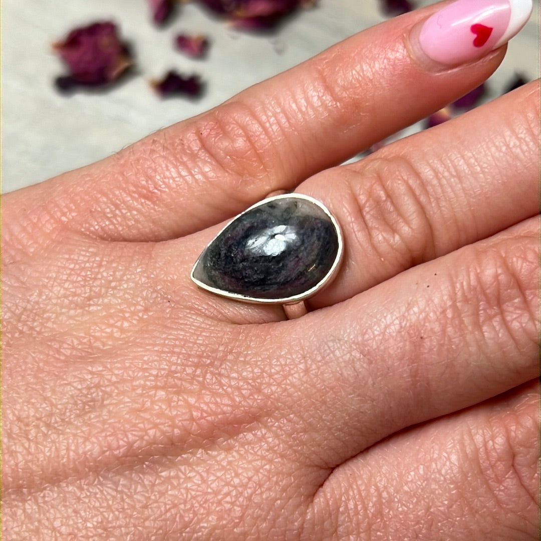 Namibian Tourmaline 925 Silver Ring - L 1/2