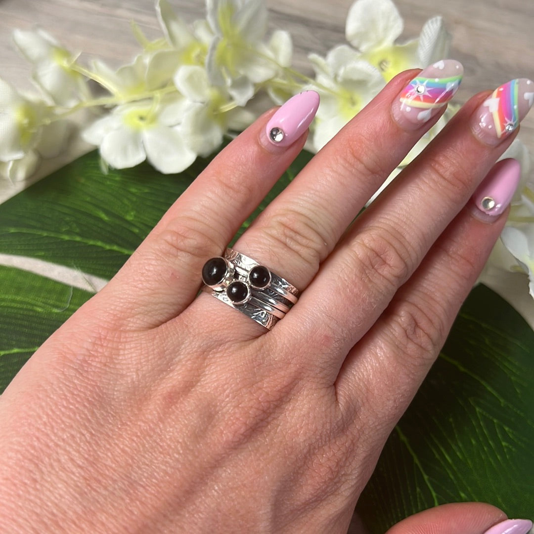 Trio Fidget Spinner Ring - Sterling Silver 925 Size M