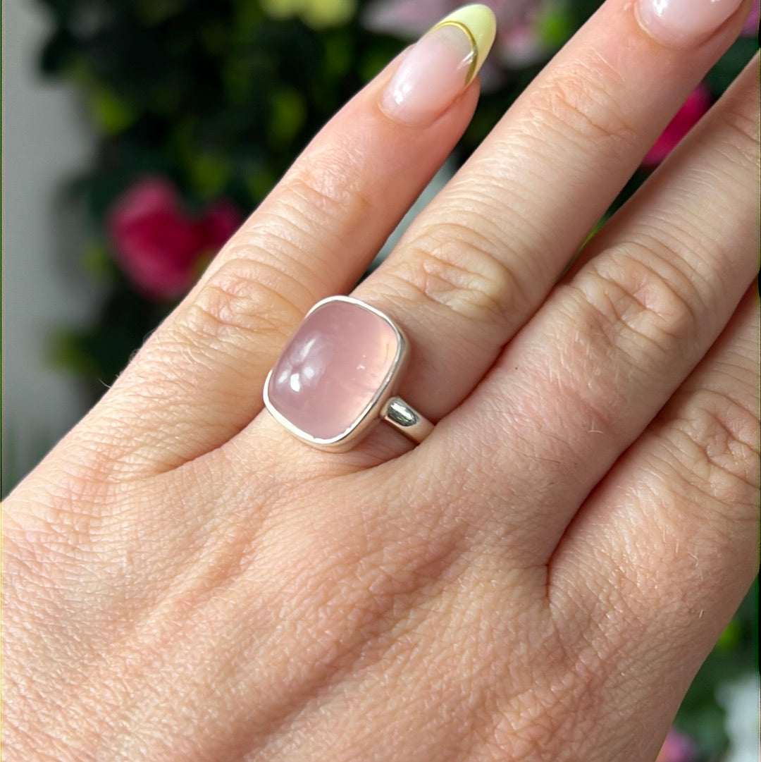 Rose Quartz 925 Silver Ring - Size L 1/2