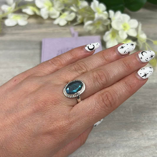 Labradorite Facet 925 Sterling Silver Ring - Size L 1/2