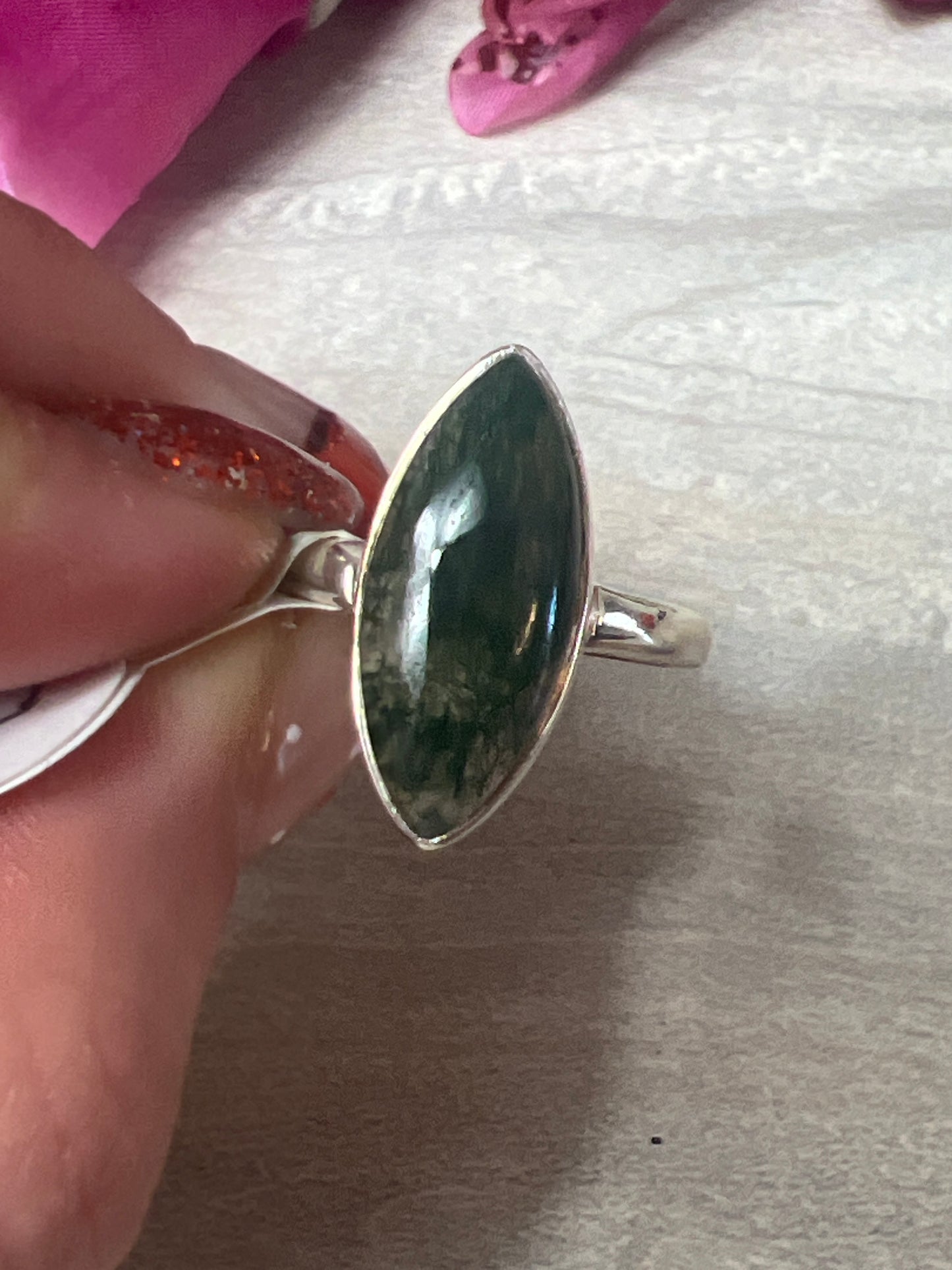 Moss Agate 925 Sterling Silver Ring - Size Q