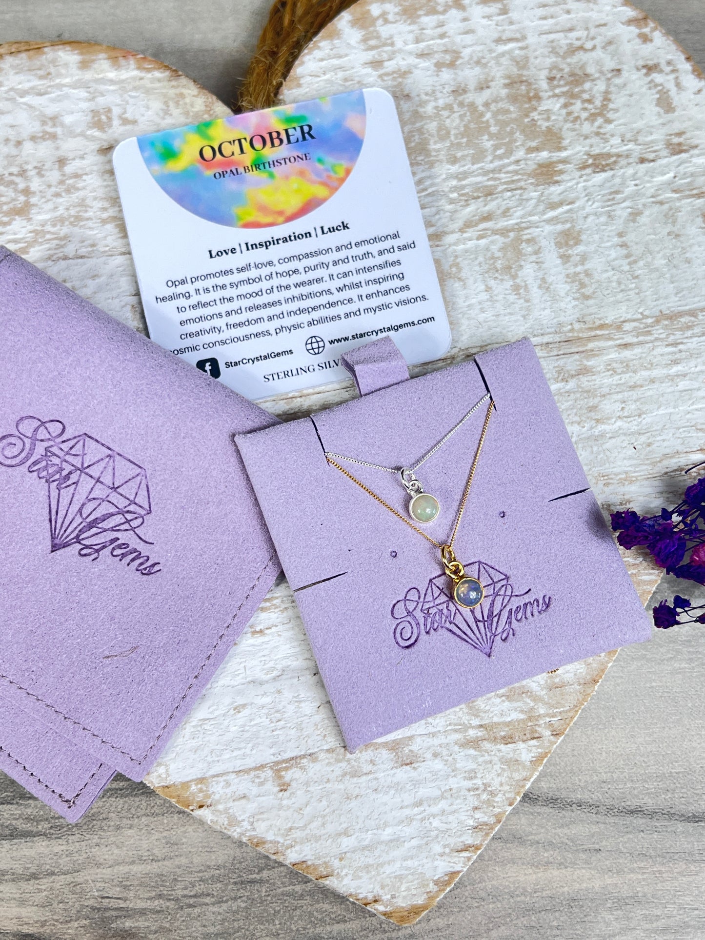October Opal Silver Birthstone & Personalised Initial Necklace - 925 Sterling Silver Birthday Gift