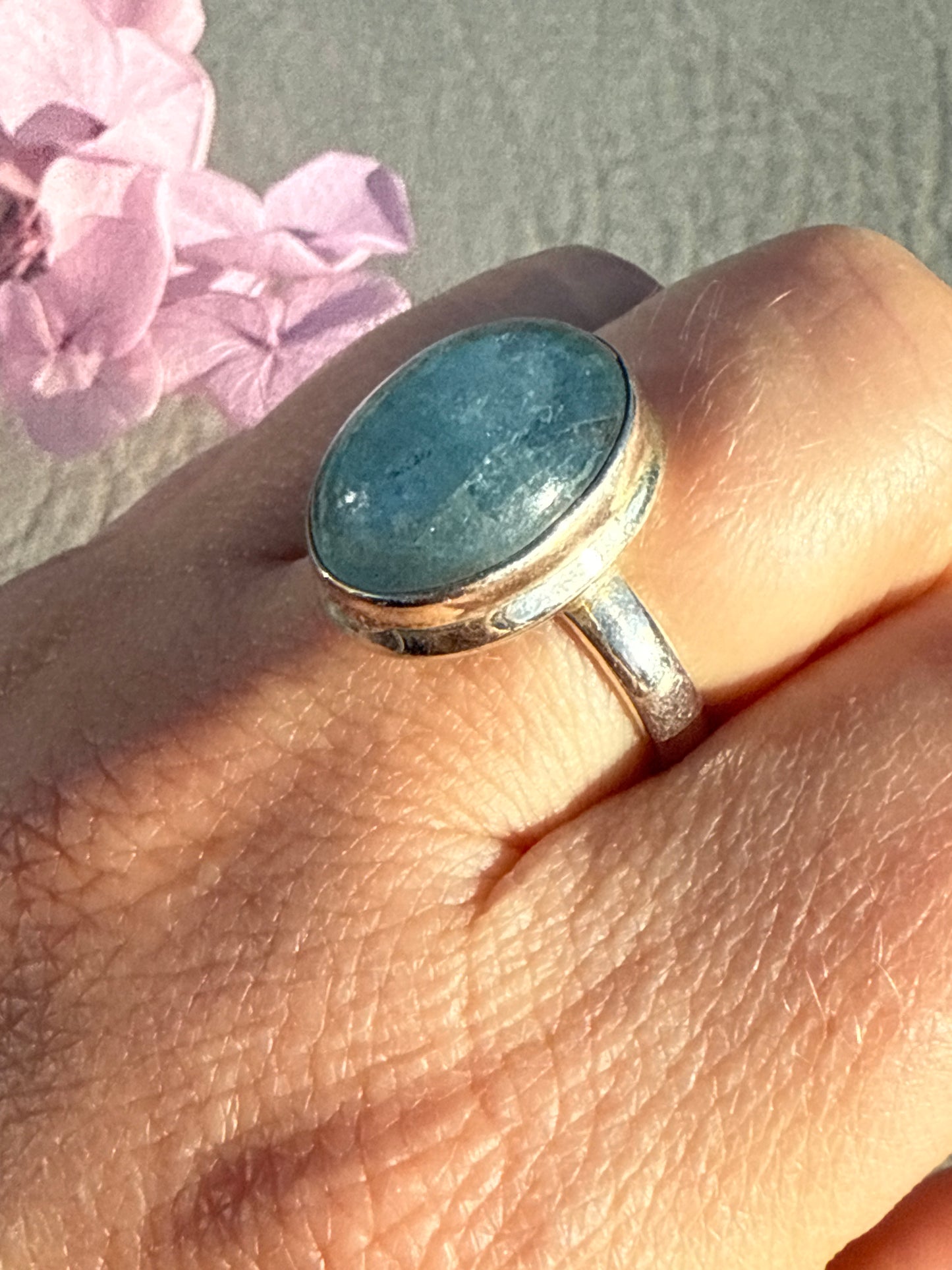 Aquamarine 925 Silver Ring - Size O 1/2