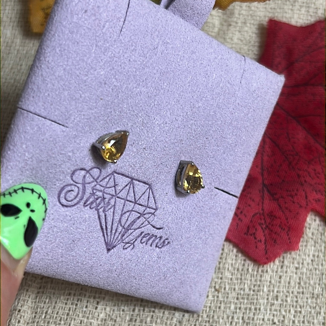 Citrine Facet 925 Sterling Studs Earrings - claw setting