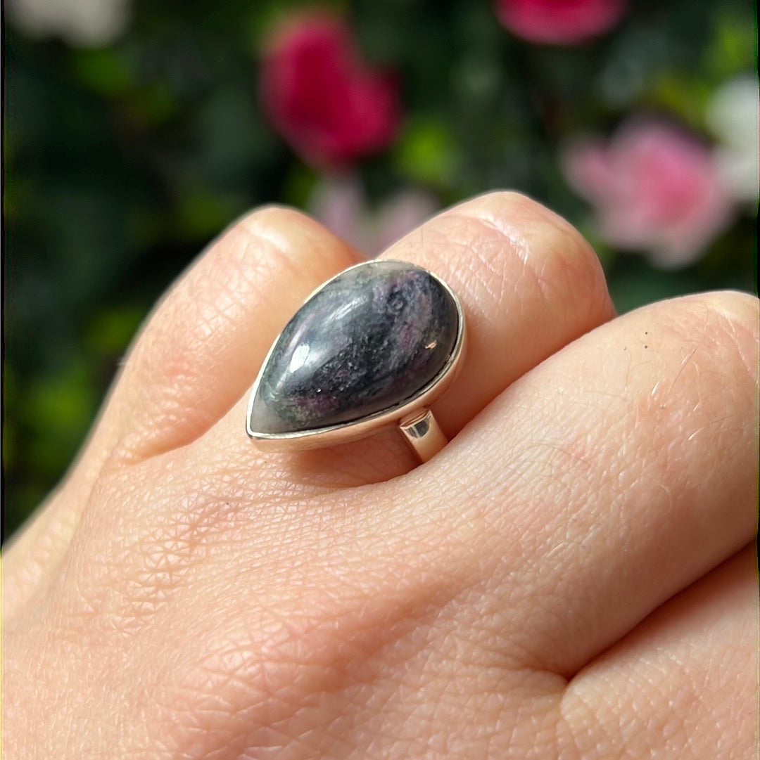 Namibian Tourmaline 925 Silver Ring - L 1/2