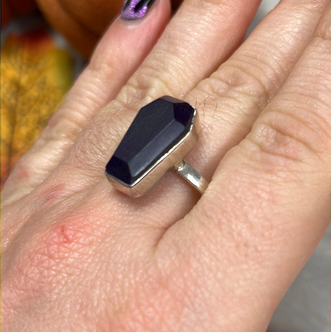 Amethyst Coffin 925 Sterling Silver Ring - Size U 1/2