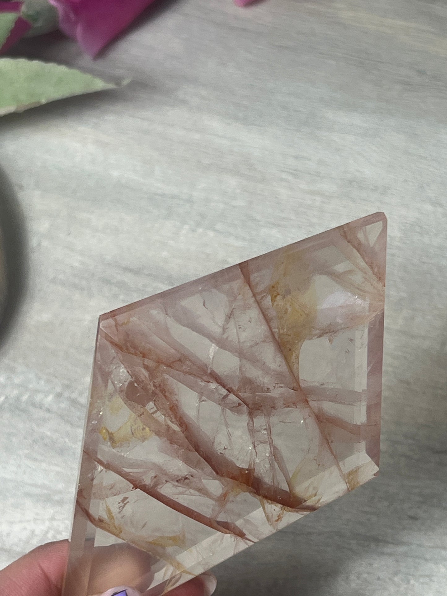 Fire Quartz & Golden Healer in Rose Quartz Diamond