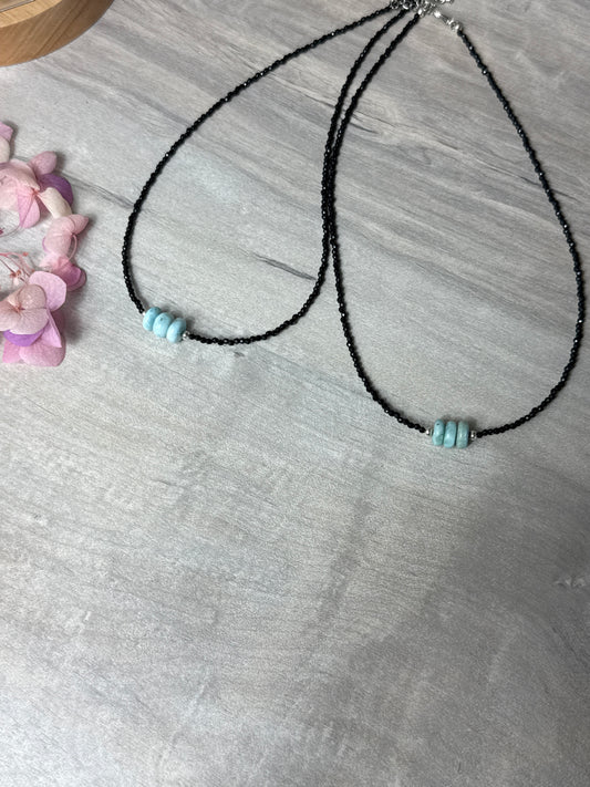 Larimar with Black spinel facet beads Necklace