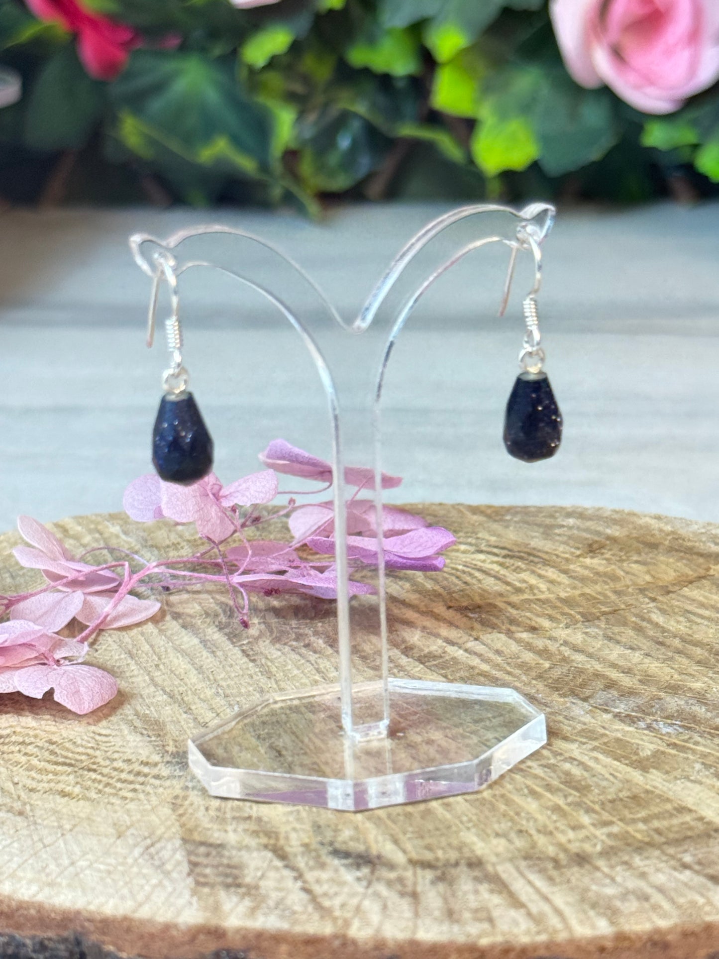 Blue Goldstone Mini Drop 925 Sterling Silver Earrings