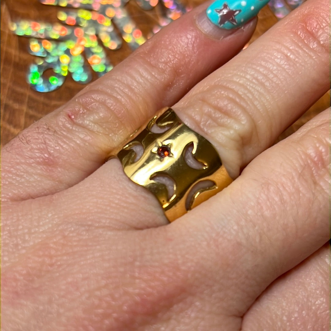 Tala Lani Ruby Moon - 22ct Gold Plated 925 Sterling Silver Ring - Size O