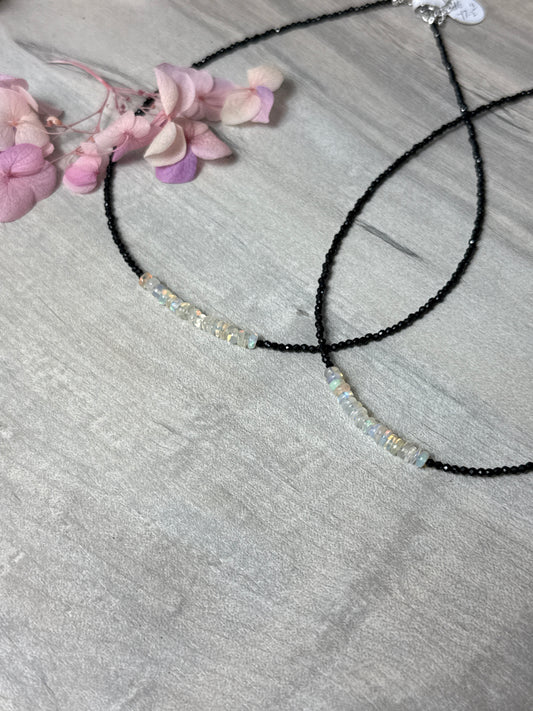 Ethiopian Opal with Black spinel facet beads Necklace