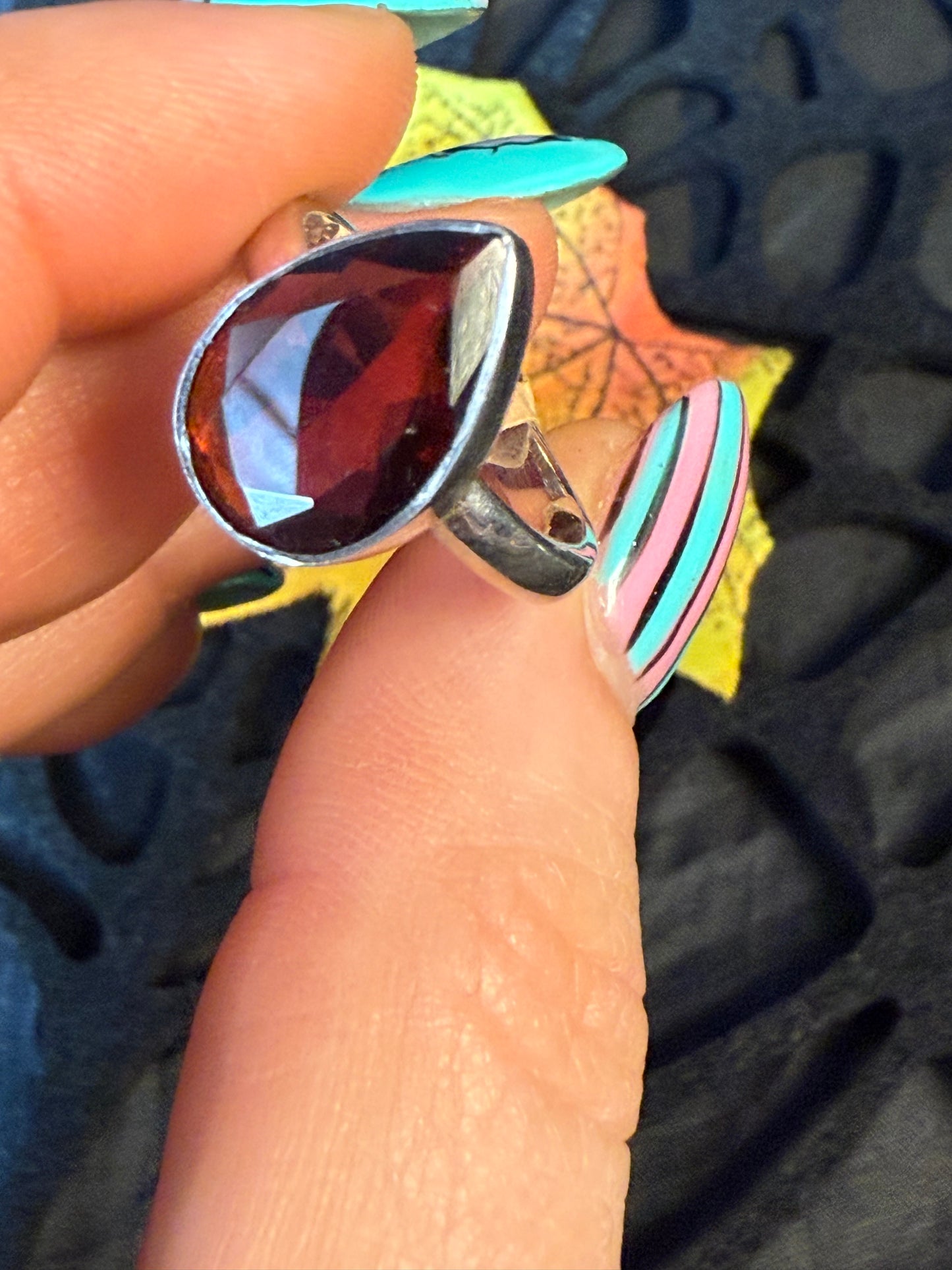 Garnet Facet 925 Ring - Size N 1/2 AA GRADE