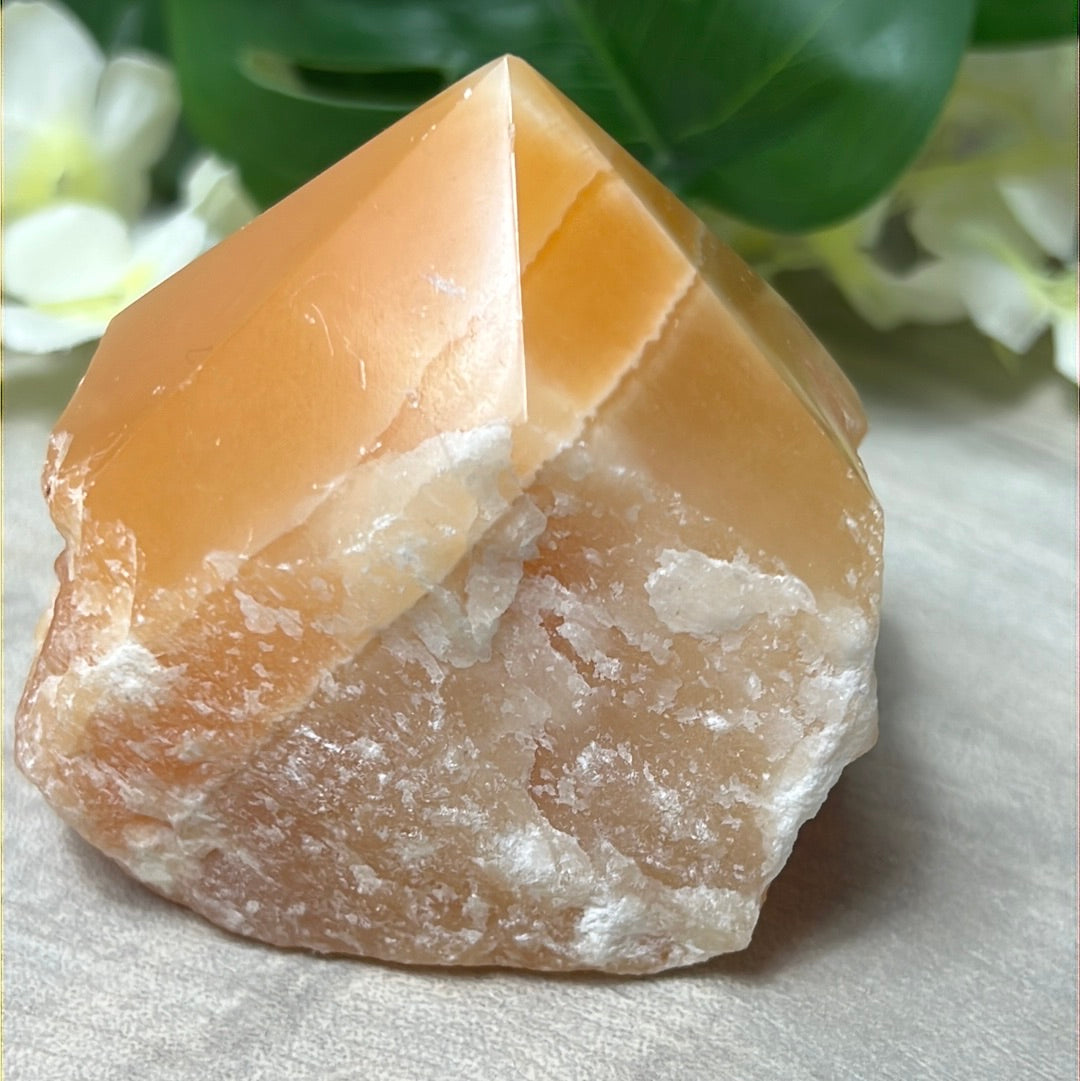 Orange Calcite Half & Half Polished Raw Tower Point