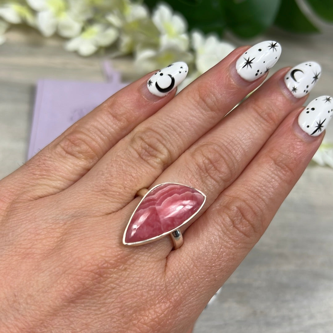 Rhodochrosite 925 Sterling Silver Ring - Size P 1/2
