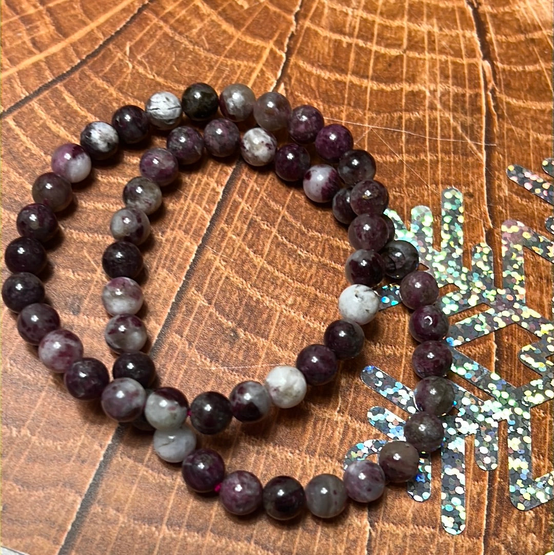 Rubilite Pink Plum Tourmaline Bead Bracelet - 6.5mm