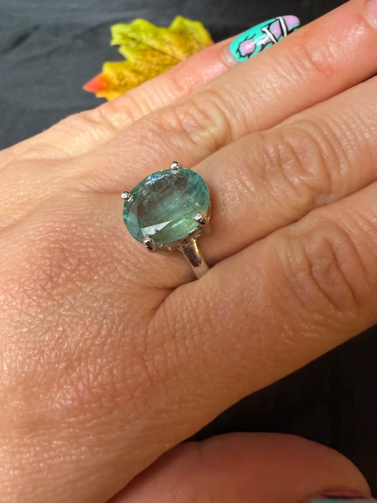 Green Kyantie 925 Ring - Size Q 1/2