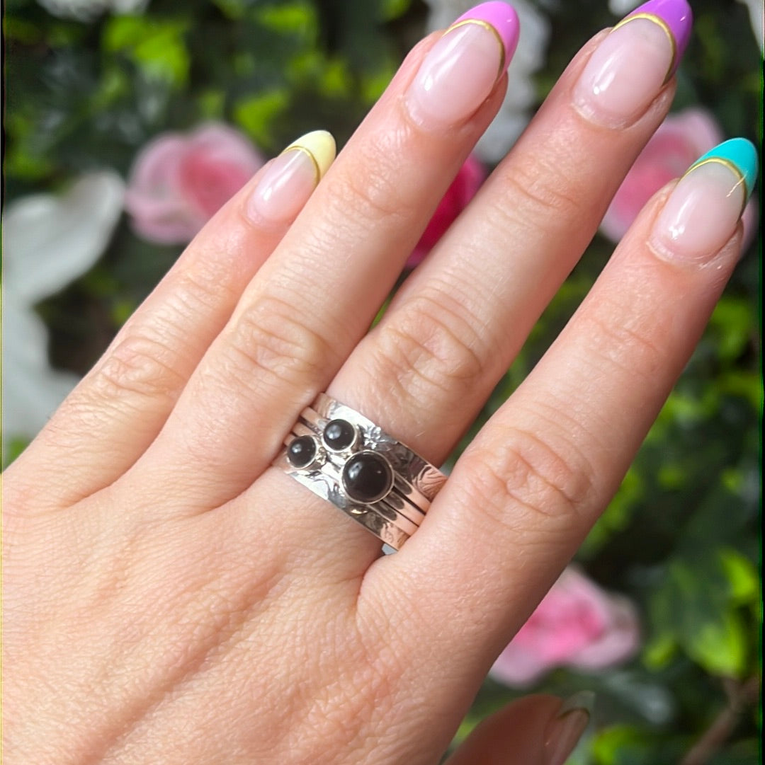Trio Fidget Spinner Ring - Sterling Silver 925 Size R 1/2 - S
