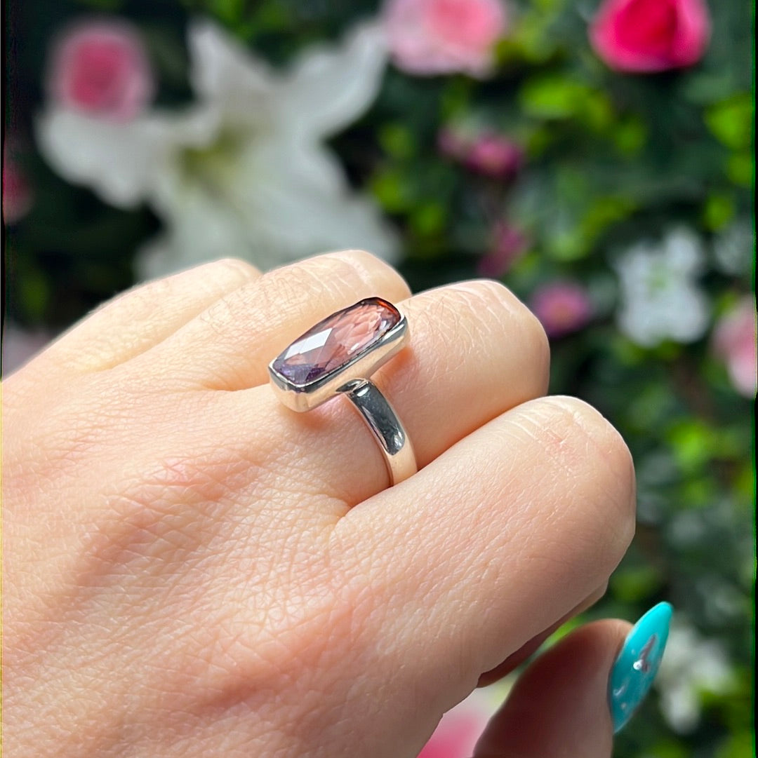 Amethyst Facet 925 Sterling Silver Ring - Size M - M 1/2