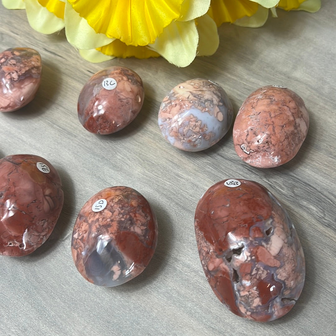 Pink Druzy Petal Agate Palm Pebble