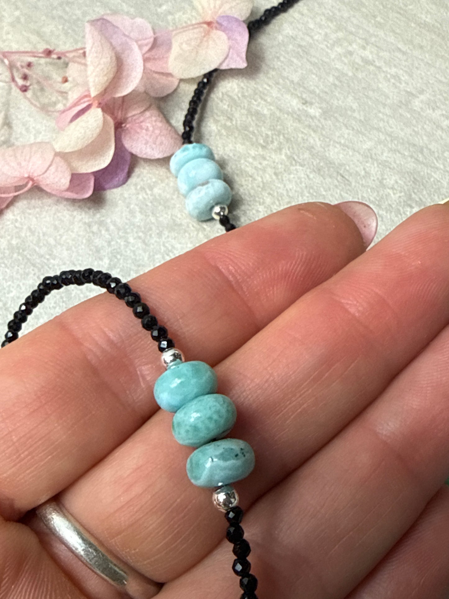 Larimar with Black spinel facet beads Necklace