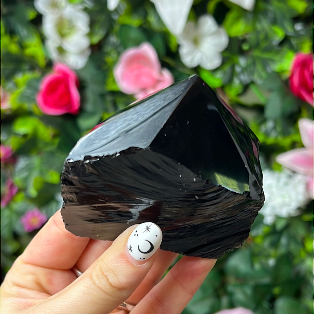 Black Obsidian Half & Half Polished Raw Tower Point