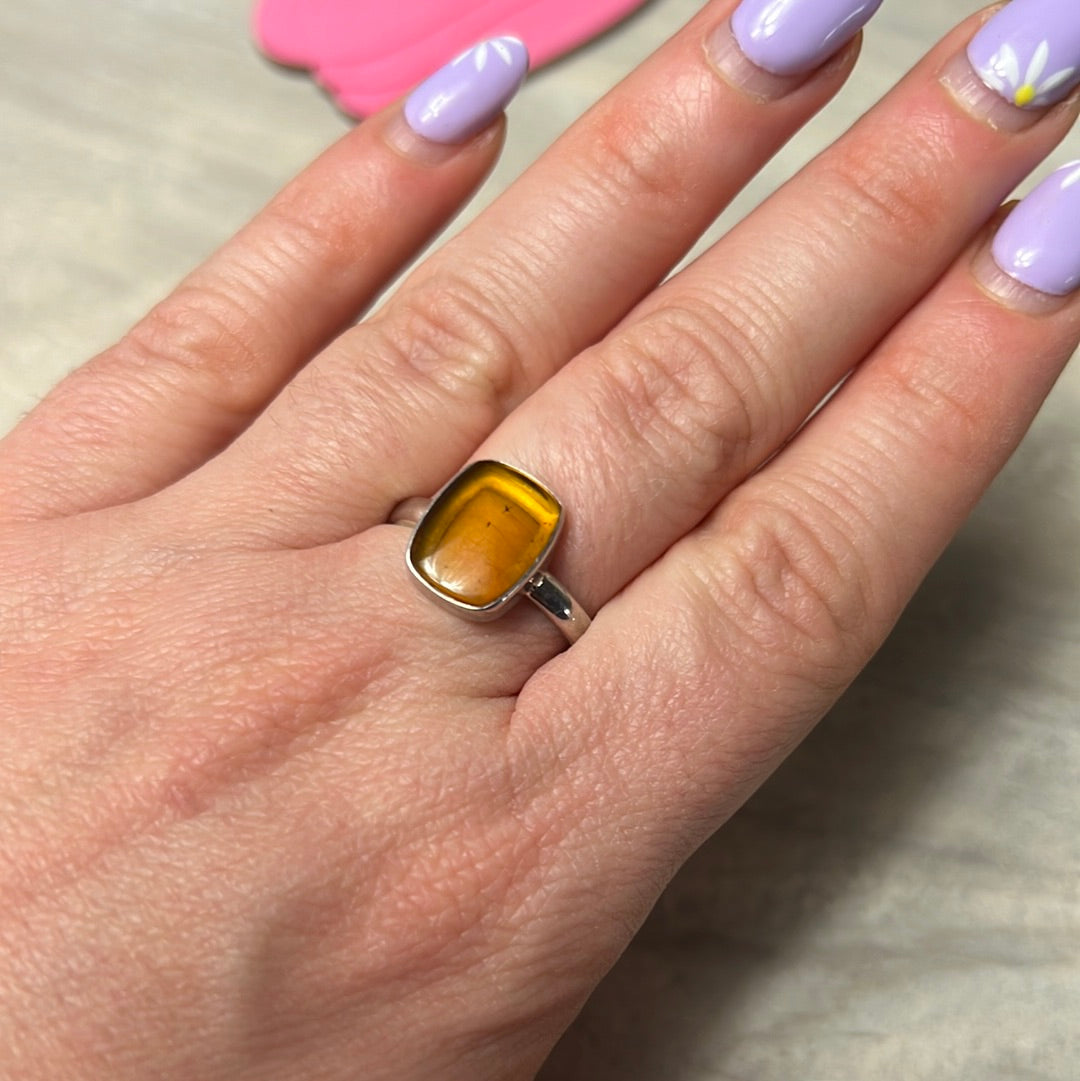 Amber 925 Sterling Silver Ring -  Size S