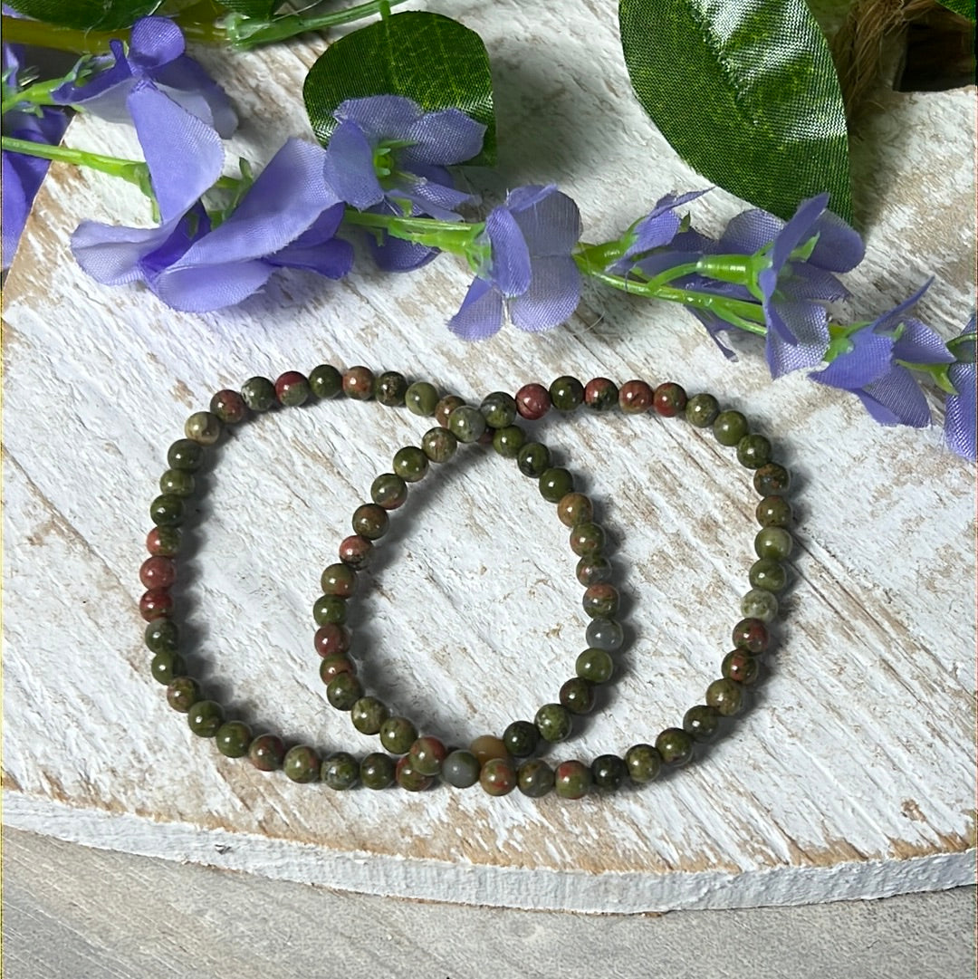 4mm Unakite Bead Bracelet