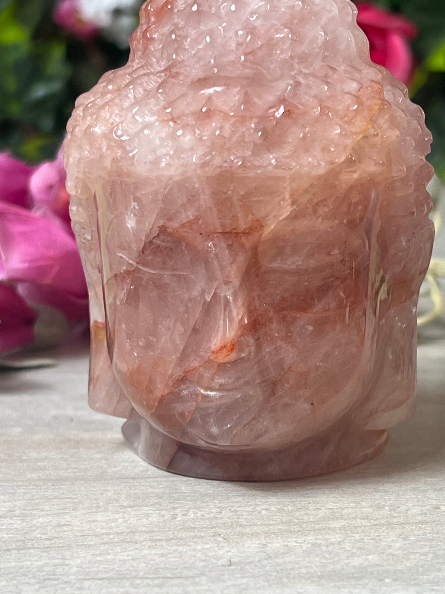 Large Fire Quartz Red Hematite in Rose Buddha Head