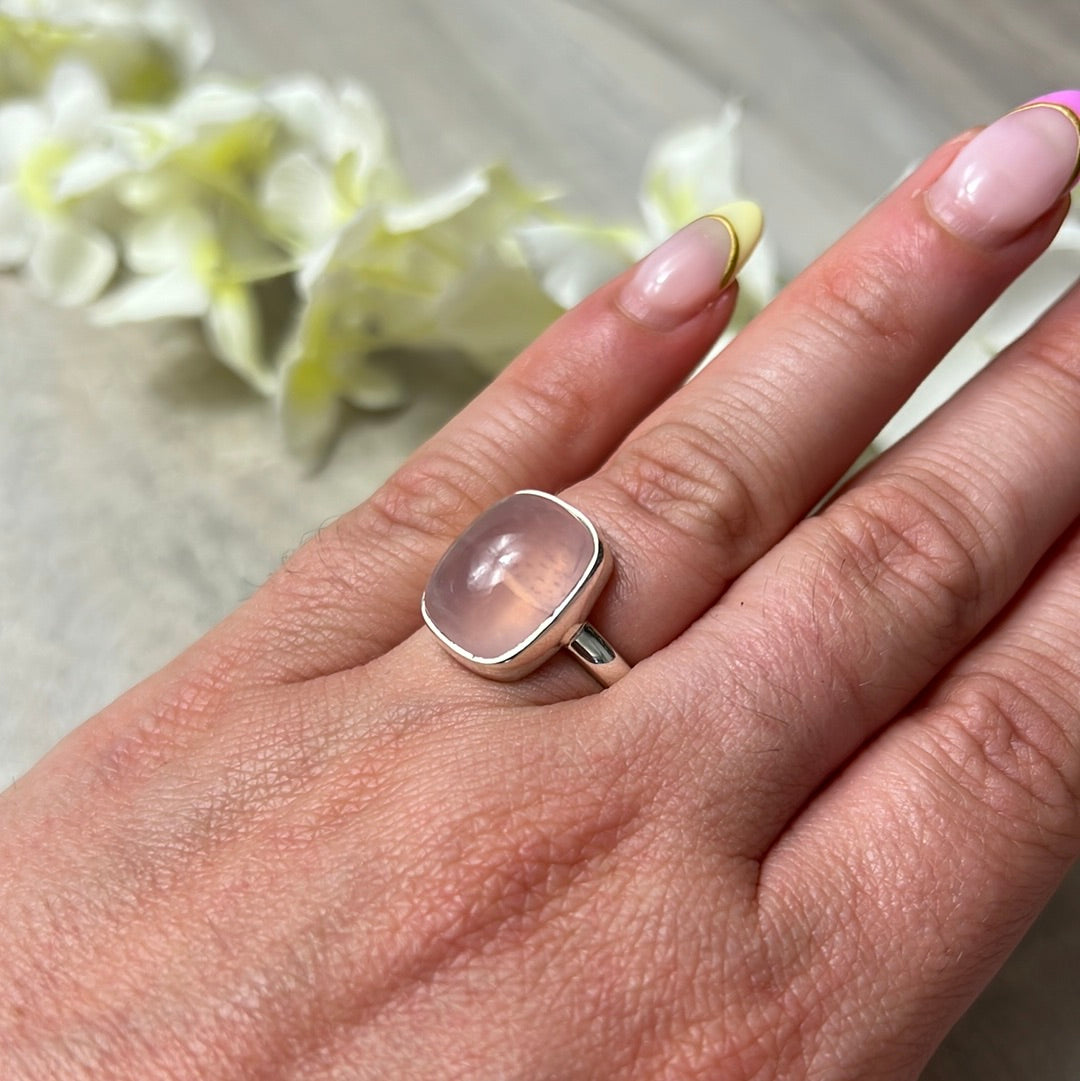 Rose Quartz 925 Silver Ring - Size L 1/2
