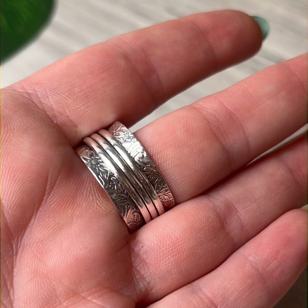 Trio Fidget Spinner Ring - Sterling Silver 925 Size U