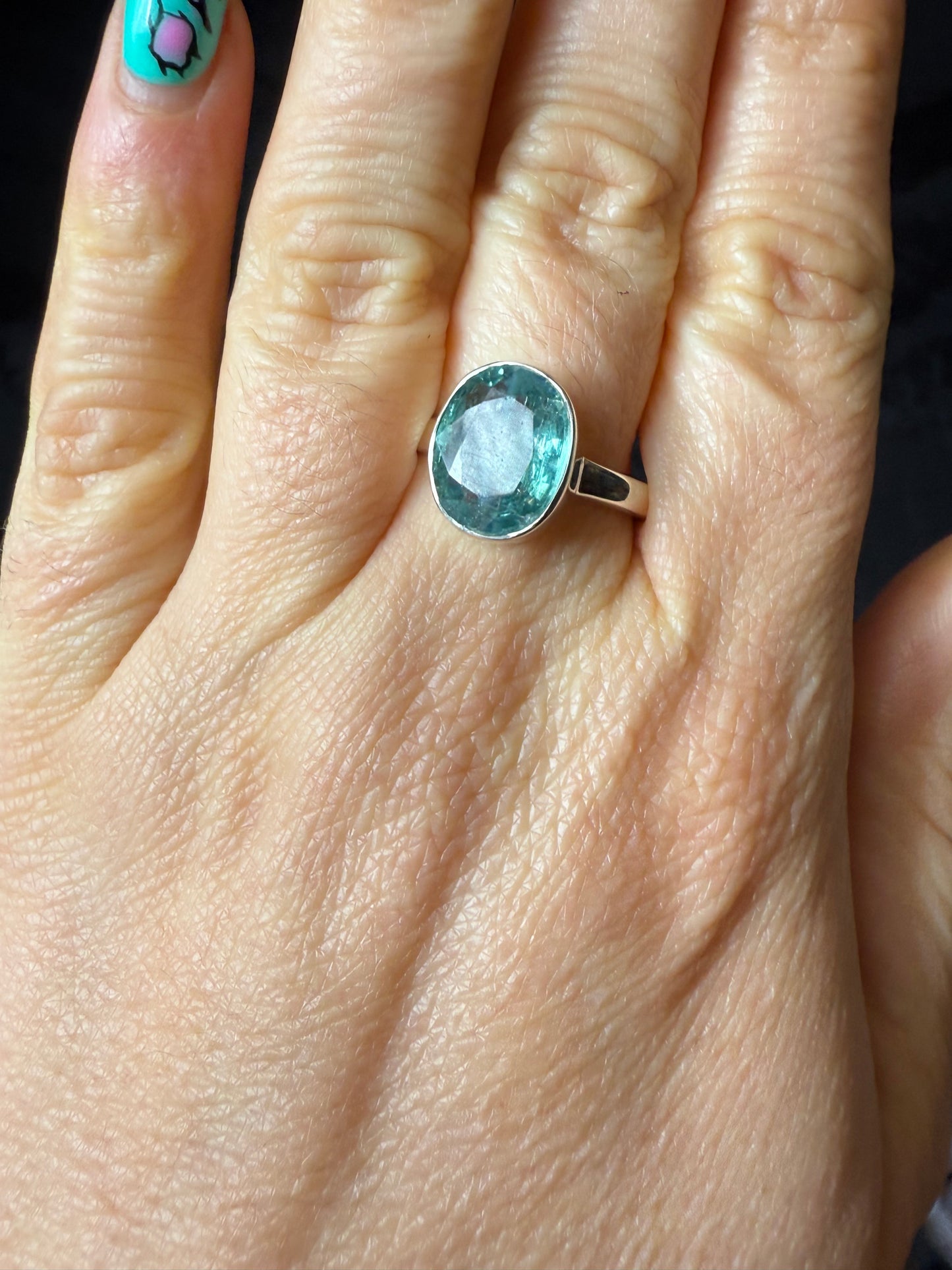 Green Kyantie 925 Ring - Size Q 1/2 - R