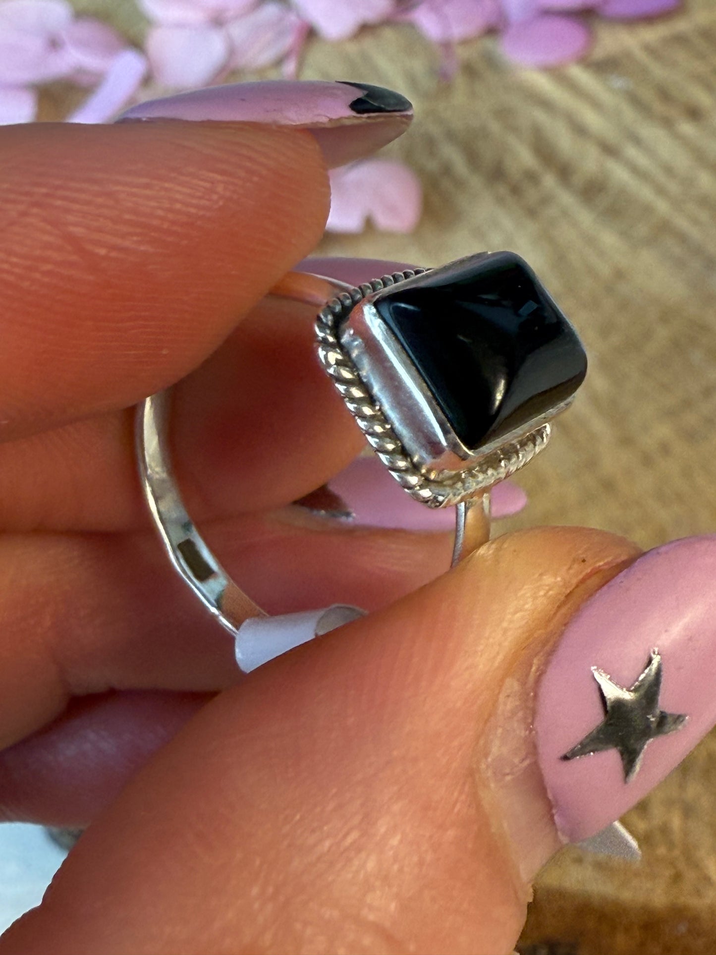 Square Onyx 925 Ring - Size N 1/2