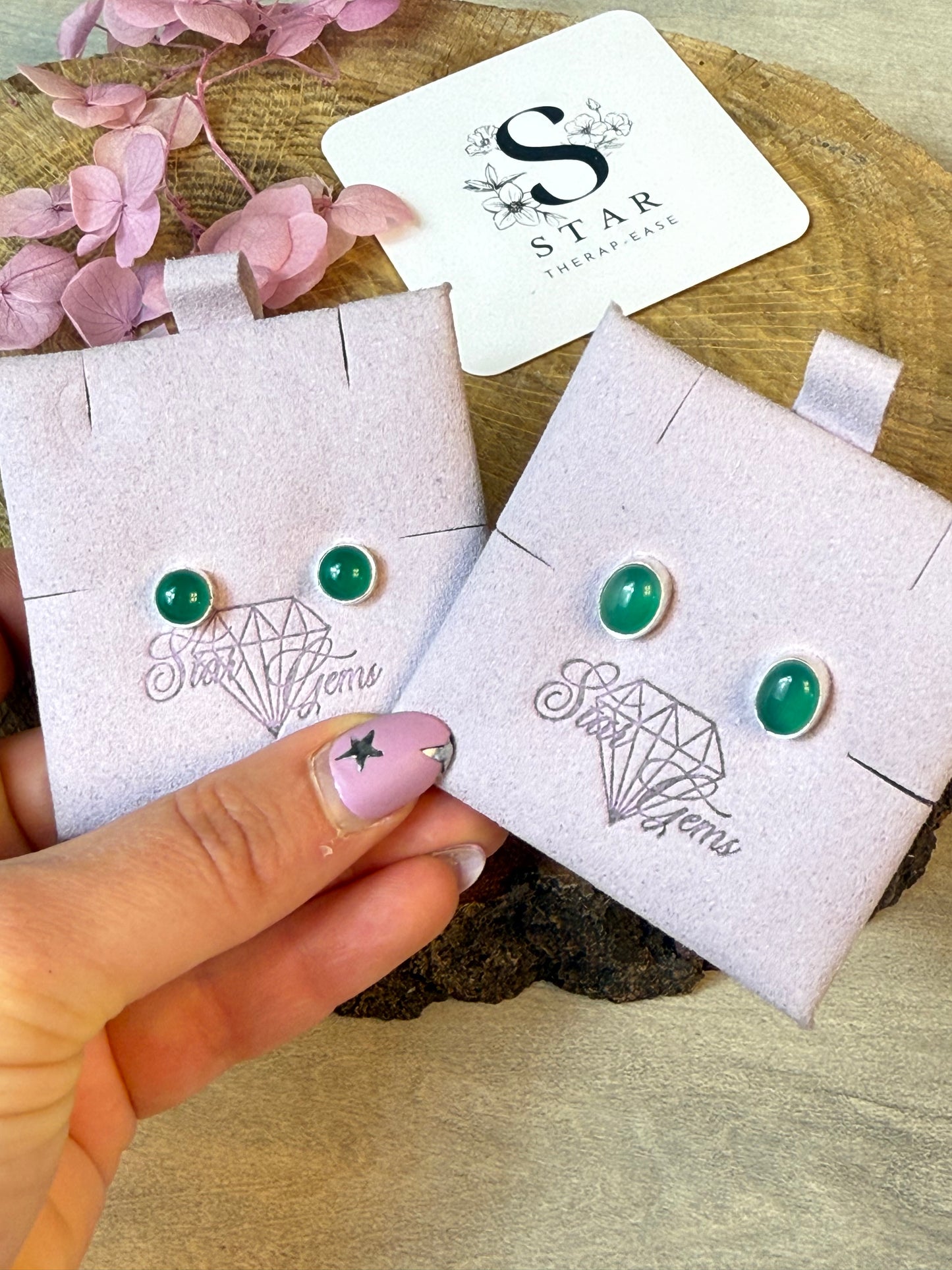 Green Onyx 925 Sterling Silver Stud Earrings