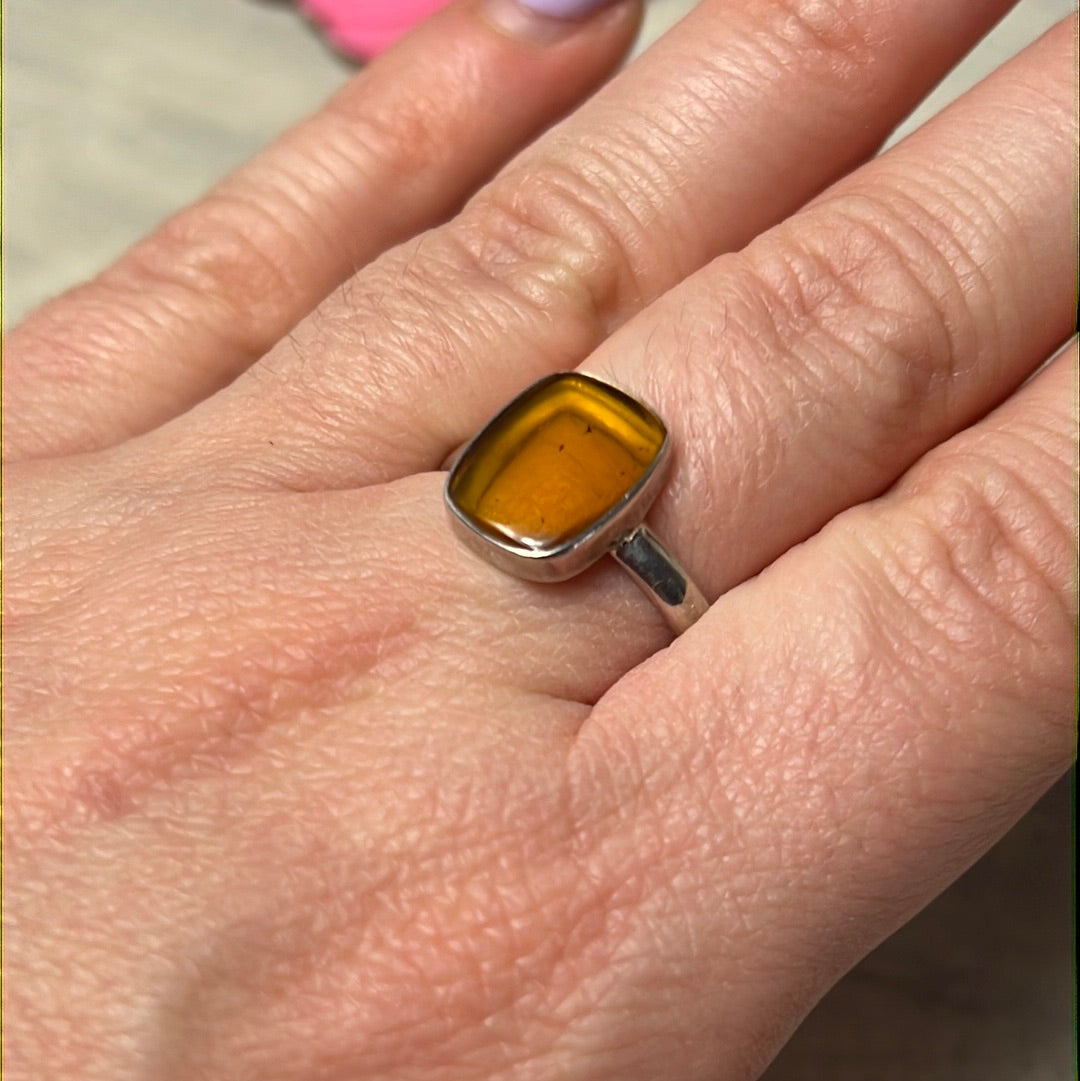Amber 925 Sterling Silver Ring -  Size S