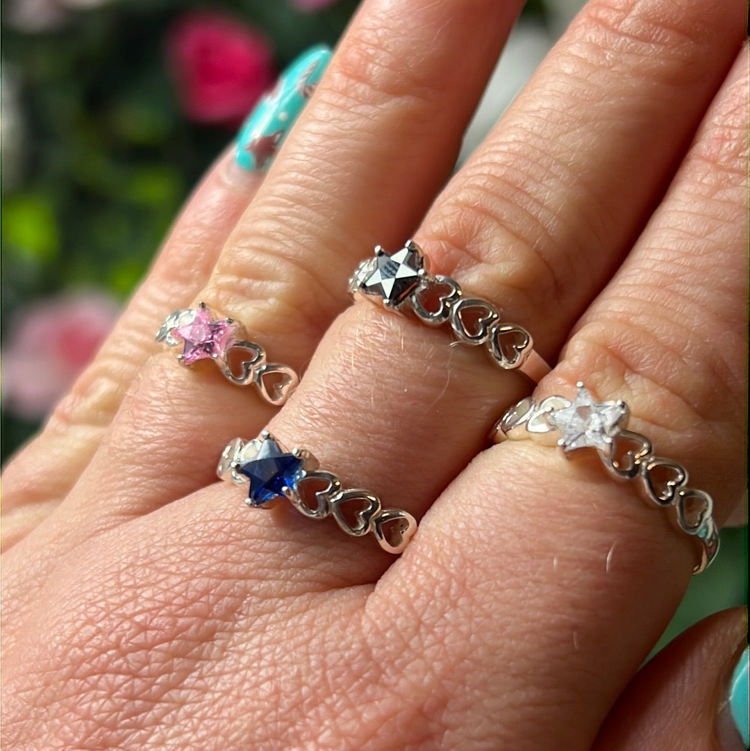 Star & Heart Band CZ - 925 Sterling Silver Ring