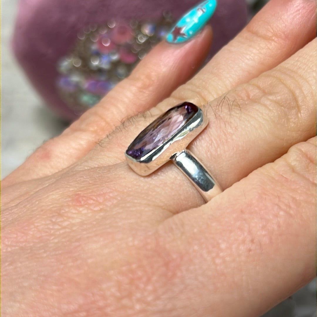 Amethyst Facet 925 Sterling Silver Ring - Size M - M 1/2