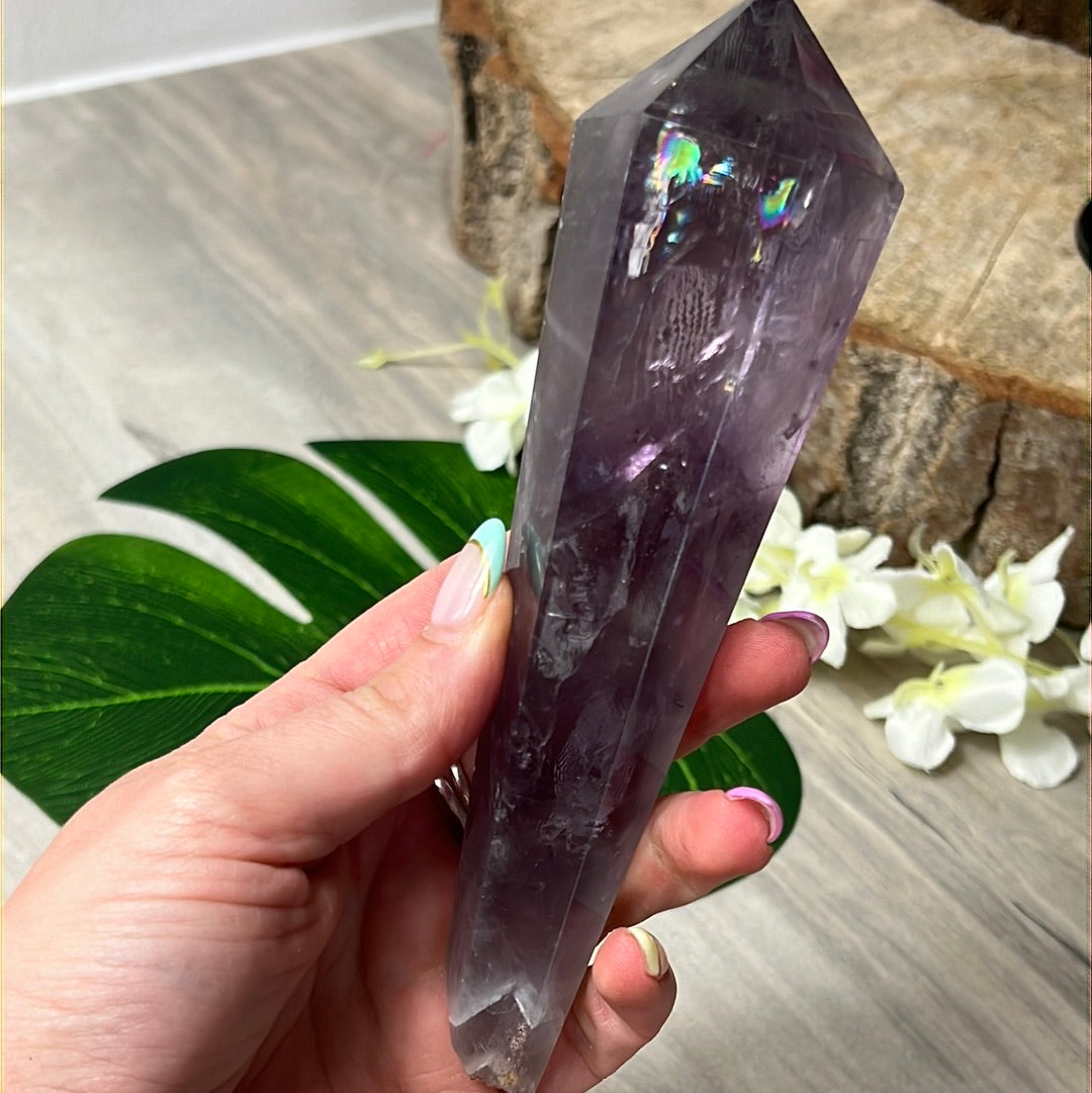 Statement Phantom Fingerprint Amethyst Smokey Quartz Wand
