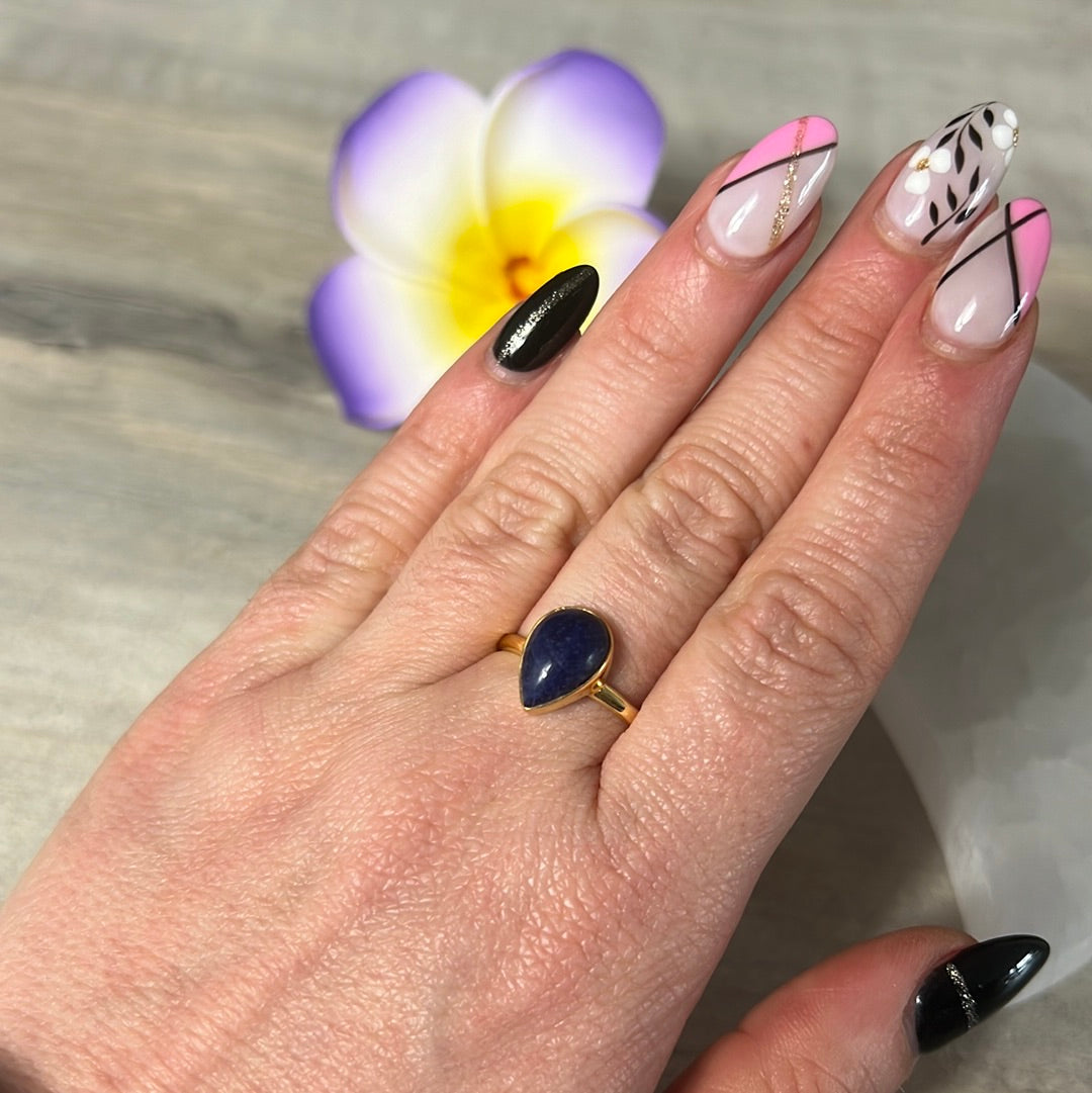 Sodalite Sterling Gold Plated Ring - Size S 1/2