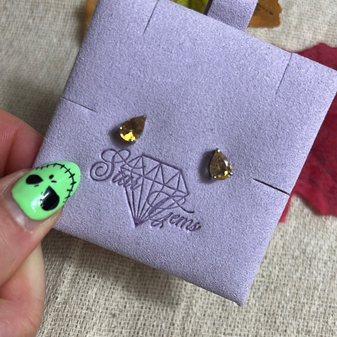 Citrine Facet 925 Sterling Studs Earrings - claw setting