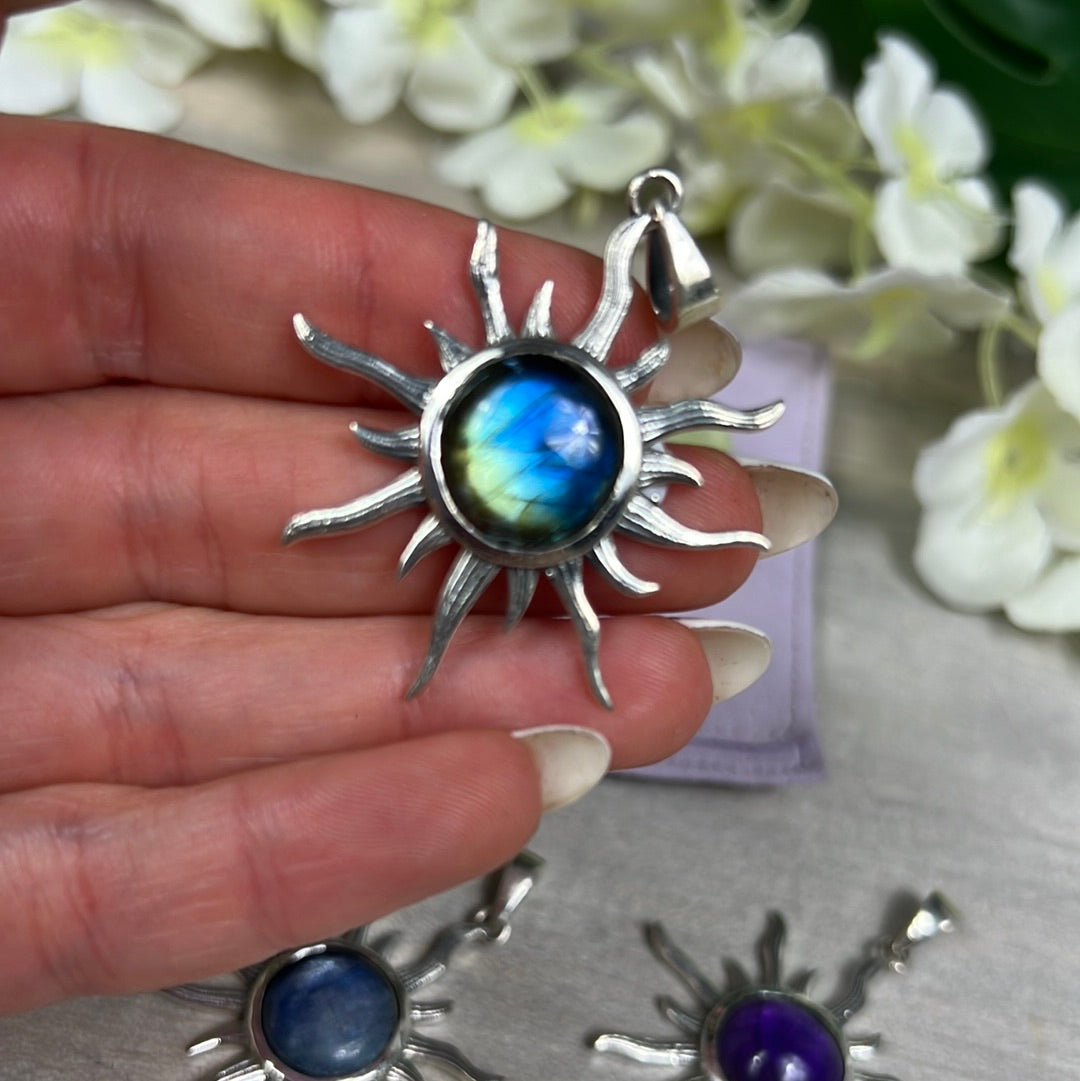 Flaming Sun Sunshine 925 Sterling Silver Pendant